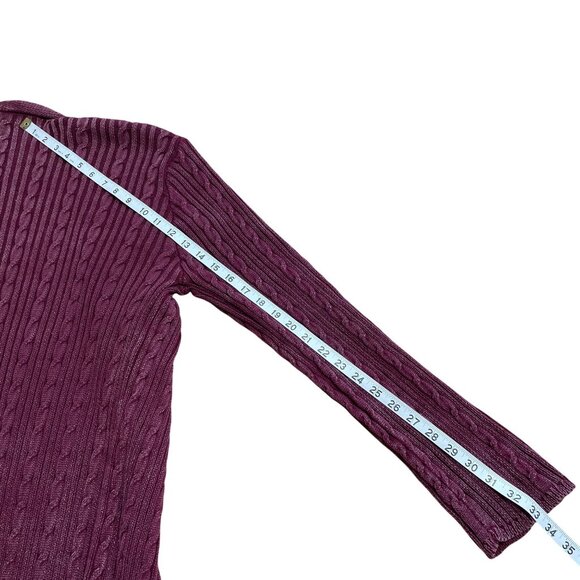 POL ANTHROPOLOGIE CARDIGAN CABLE KNIT BURGUNDY MIDI COZY STRETCH SIDE SLIT SZ L - Picture 9 of 9